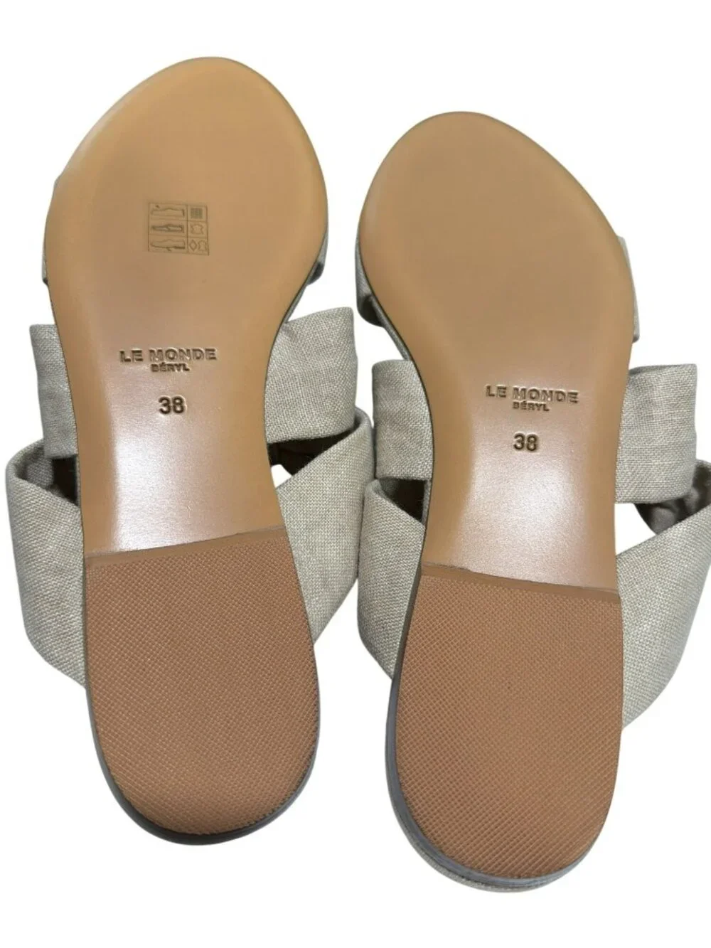 Le Monde Beryl $490 Knot Flat Sandals Beige Linen Size 38 US 8 New